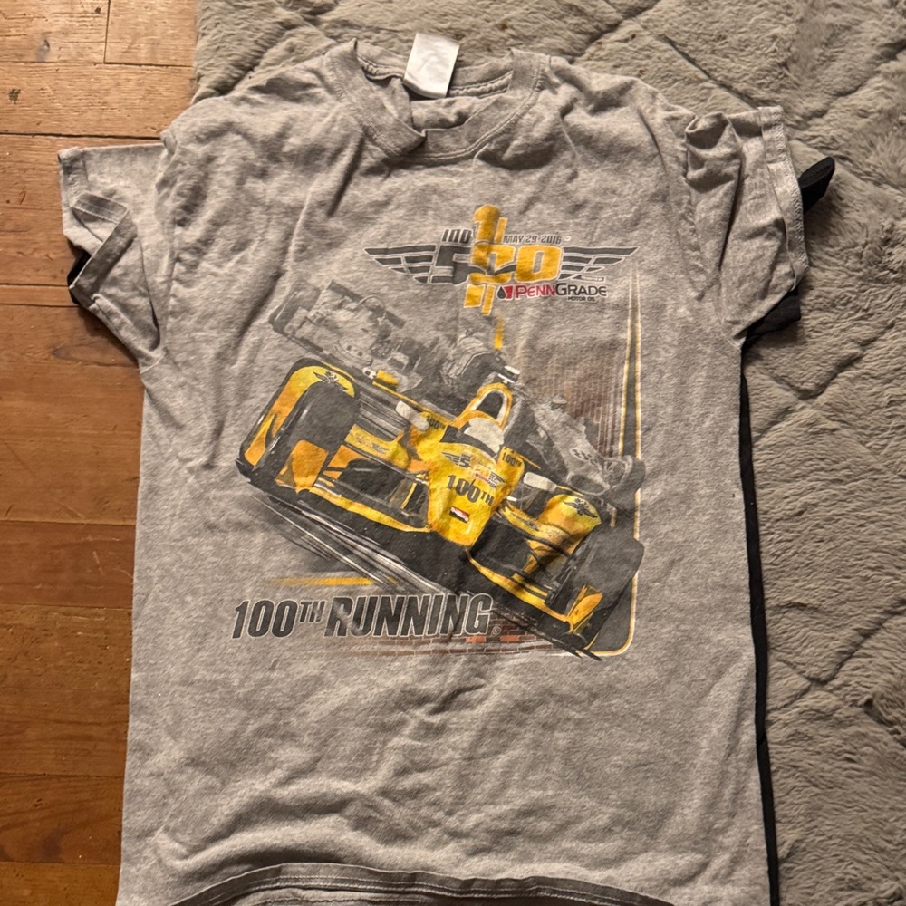 Gray T-Shirt with Yellow Race Car Graphic